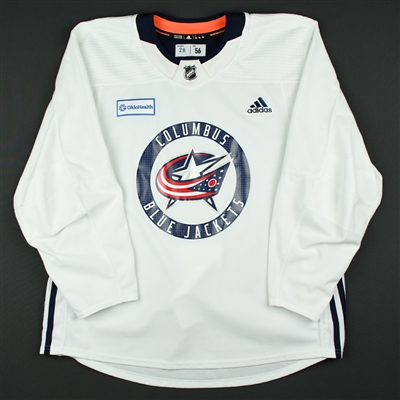 Oliver Bjorkstrand - 17-18 - Columbus Blue Jackets - White Practice Jersey w/ OhioHealth Patch 