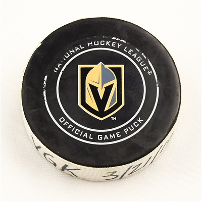 Reilly Smith - Vegas Golden Knights - March 21, 2019 vs. Winnipeg Jets (Golden Knights Logo)