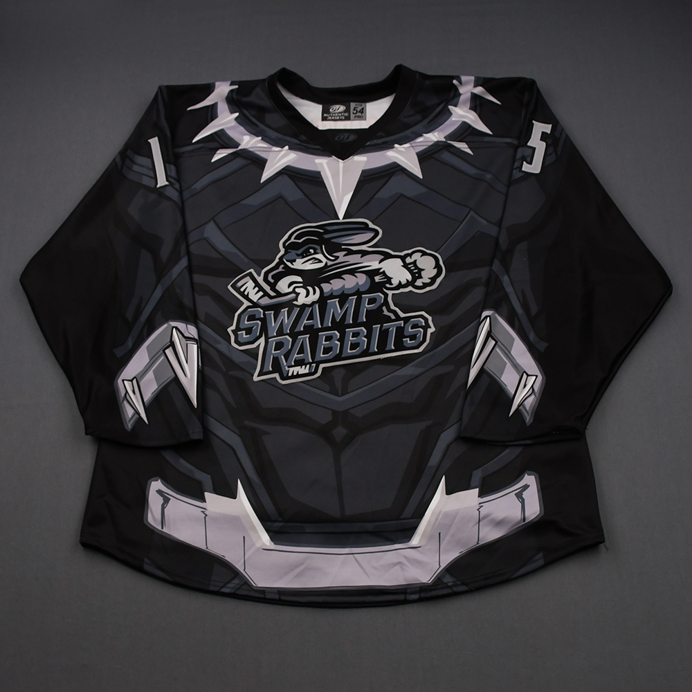 ECHL Black Panther MARVEL Greenville Swamp Rabbits Game Worn Autographed  Jersey and Socks