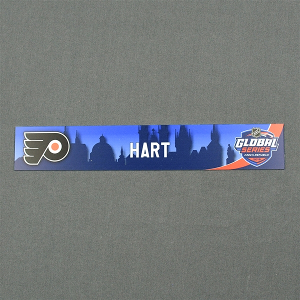 Carter Hart - 2019 NHL Global Series Locker Room Nameplate Game-Issued
