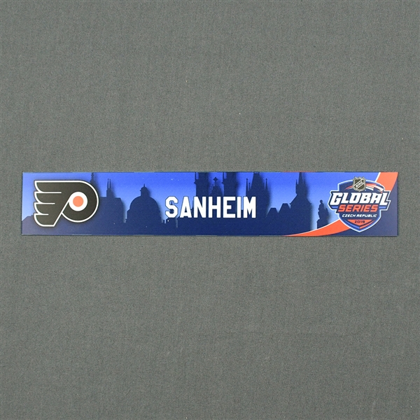 Travis Sanheim - 2019 NHL Global Series Locker Room Nameplate Game-Issued