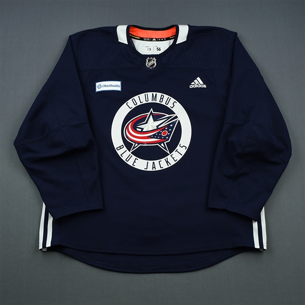Cam Atkinson - 18-19 - Columbus Blue Jackets - Navy Practice Jersey w/ OhioHealth Patch
