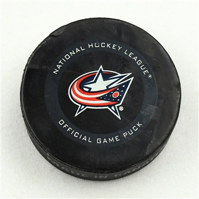 Cam Atkinson - Columbus Blue Jackets - Goal Puck - February 23, 2021 vs. Chicago Blackhawks (Blue Jackets Logo)