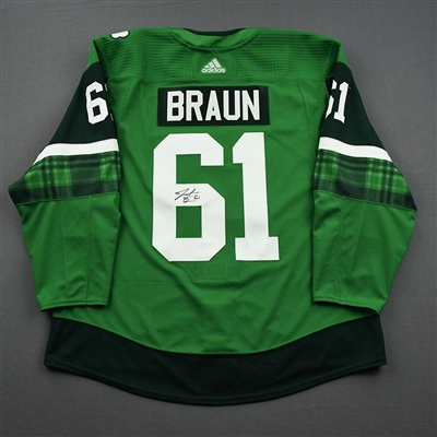 Justin Braun - St. Patrick's Day Warm-Up Worn Autographed Jersey 