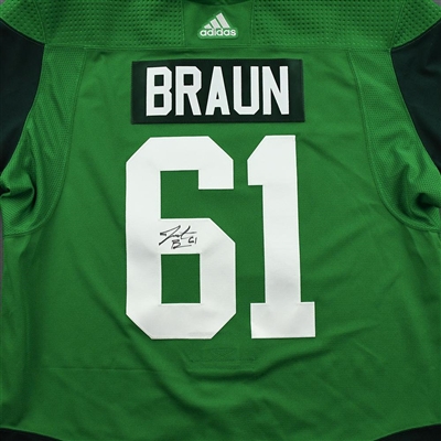 Justin Braun - St. Patrick's Day Warm-Up Worn Autographed Jersey 