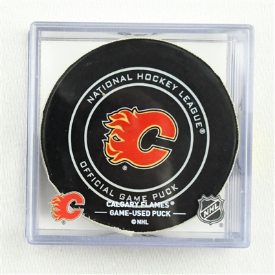 Calgary Flames - Game Puck - December 31, 2017 vs. Chicago Blackhawks (Flames Logo) - Jaromir Jagr's Final NHL Career Game