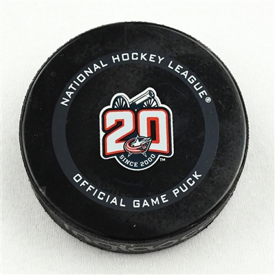 Max Domi - Columbus Blue Jackets - Goal Puck - March 11, 2021 vs. Florida Panthers (Blue Jackets 20th Anniversary Logo)