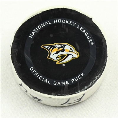 Aaron Ekblad - Florida Panthers - Goal Puck - March 4, 2021 vs. Nashville Predators (Predators Logo)