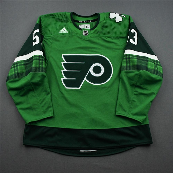 Shayne Gostisbehere - St. Patricks Day Warm-Up Worn Autographed Jersey 