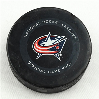 Scott Harrington - Columbus Blue Jackets - Goal Puck - February 8, 2021 vs. Carolina Hurricanes (Blue Jackets Logo)
