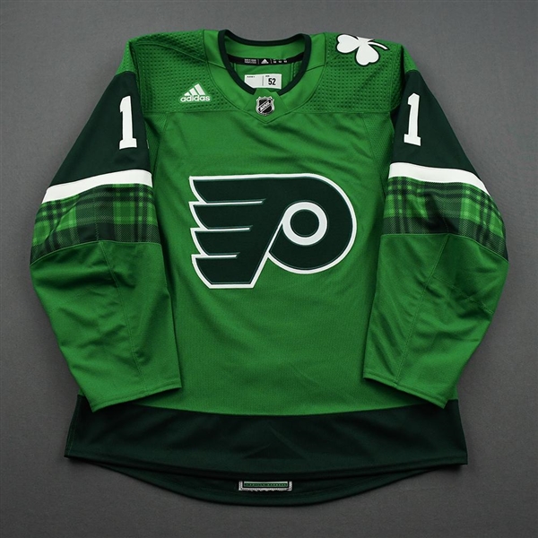 Travis Konecny - St. Patricks Day Warm-Up Worn Autographed Jersey 