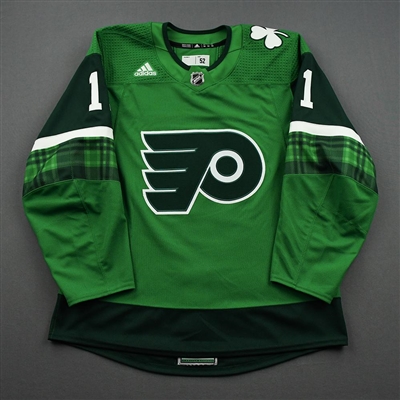 Travis Konecny - St. Patrick's Day Warm-Up Worn Autographed Jersey 