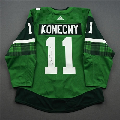 Travis Konecny - St. Patrick's Day Warm-Up Worn Autographed Jersey 