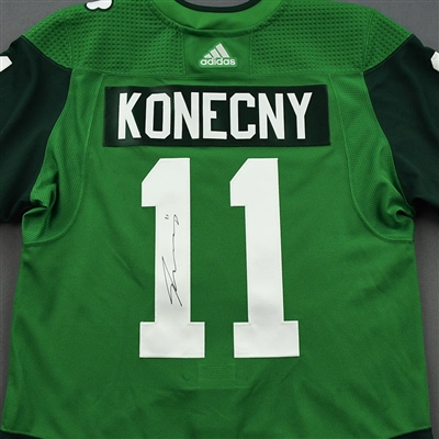 Travis Konecny - St. Patrick's Day Warm-Up Worn Autographed Jersey 