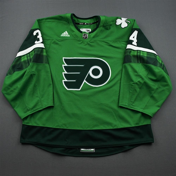 Alex Lyon - St. Patricks Day Warm-Up Issued Autographed Jersey 