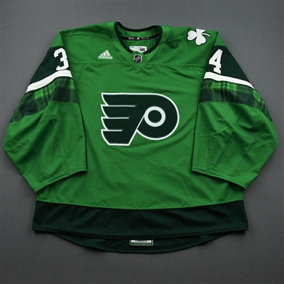 Alex Lyon - St. Patricks Day Warm-Up Issued Autographed Jersey 