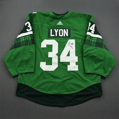 Alex Lyon - St. Patrick's Day Warm-Up Issued Autographed Jersey 
