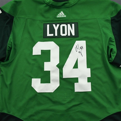 Alex Lyon - St. Patrick's Day Warm-Up Issued Autographed Jersey 