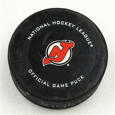 New Jersey Devils - Game Puck - April 13, 2021 vs. New York Rangers (Devils Logo) - Igor Shesterkin 1st Career Shutout