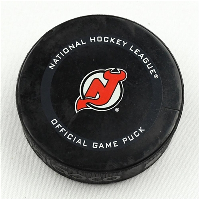 New Jersey Devils - Game Puck - April 13, 2021 vs. New York Rangers (Devils Logo) - Igor Shesterkin 1st Career Shutout