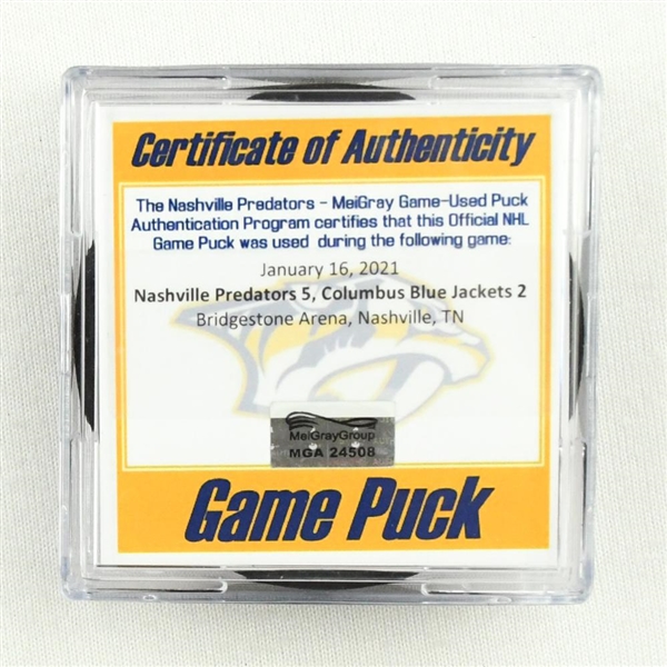 Nashville Predators - Game Puck - (Rare TRACKING PUCK) January 16, 2021 vs. Columbus Blue Jackets (NHL Logo)