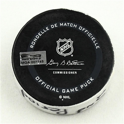 Casey Mittelstadt - Buffalo Sabres - Goal Puck - April 6, 2021 vs. New Jersey Devils (Devils Logo)