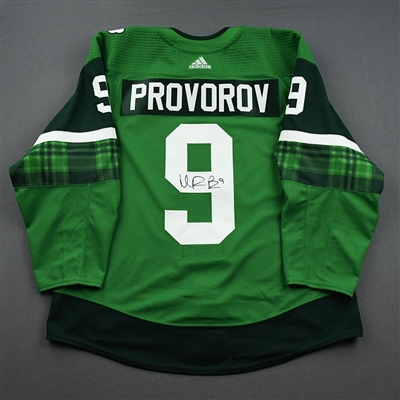 Ivan Provorov - St. Patrick's Day Warm-Up Worn Autographed Jersey 