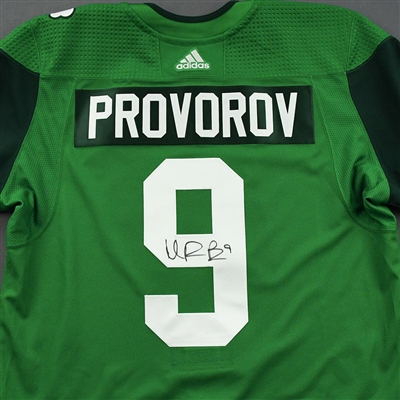Ivan Provorov - St. Patrick's Day Warm-Up Worn Autographed Jersey 