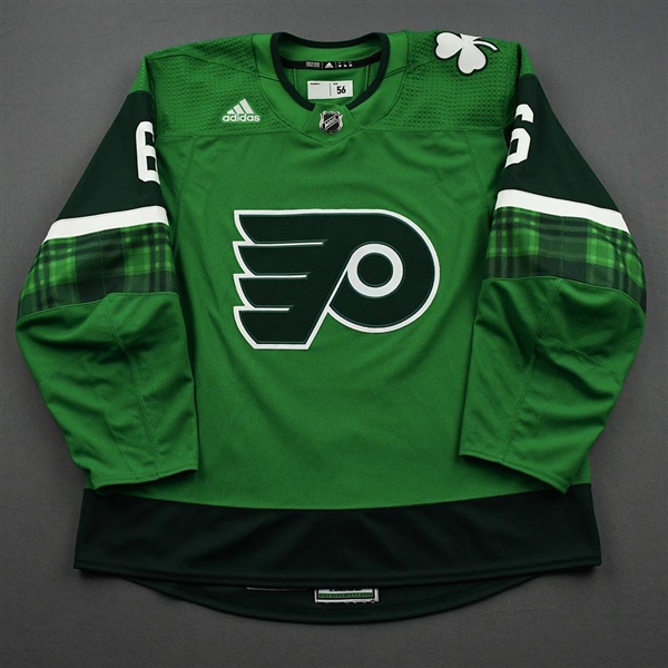 Travis Sanheim - St. Patricks Day Warm-Up Worn Autographed Jersey 