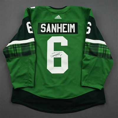 Travis Sanheim - St. Patrick's Day Warm-Up Worn Autographed Jersey 