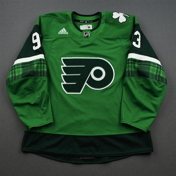 Jakub Voracek - St. Patricks Day Warm-Up Worn Autographed Jersey 