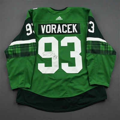 Jakub Voracek - St. Patrick's Day Warm-Up Worn Autographed Jersey 