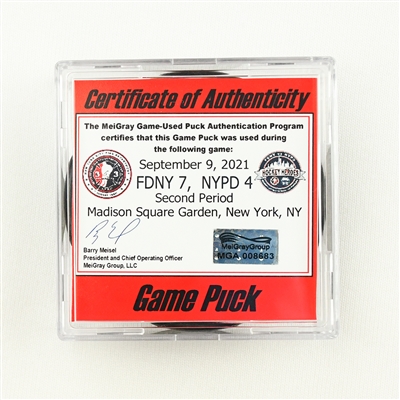 FDNY Hockey Team - Game-Puck - September 9, 2021 - 2nd Period - Last Puck Used In Period