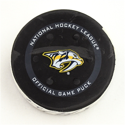 Andre Burakovsky - Colorado Avalanche - Goal Puck - May 9, 2022 vs. Predators (Predators Logo) - 2022 Stanley Cup Playoffs - Round 1, Game 4