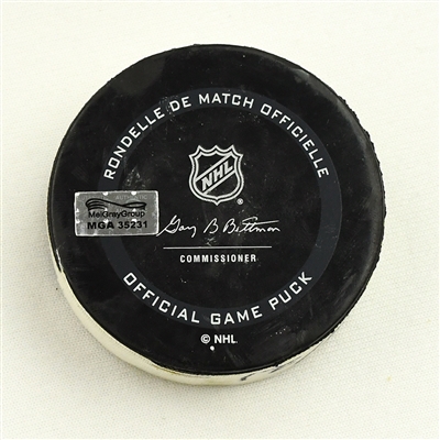 Noel Acciari - Florida Panthers - Goal Puck - March 6, 2021 vs. Nashville Predators (Predators Logo) - 2nd Goal of Hat Trick