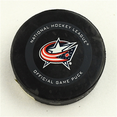Oliver Bjorkstrand - Columbus Blue Jackets - Goal Puck - February 23, 2021 vs. Chicago Blackhawks (Blue Jackets Logo)