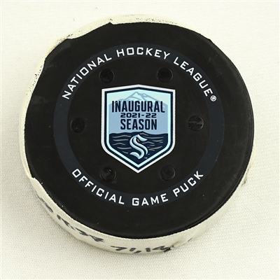 Anthony Cirelli - Tampa Bay Lightning - Goal Puck - March 16, 2022 vs. Seattle Kraken (Kraken Inaugural Season Logo)