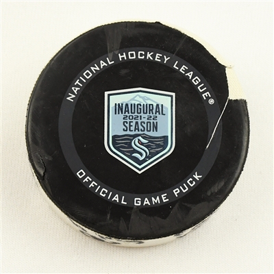 Max Domi - Columbus Blue Jackets - Goal Puck - December 11, 2021 vs. Seattle Kraken (Kraken Inaugural Season Logo)