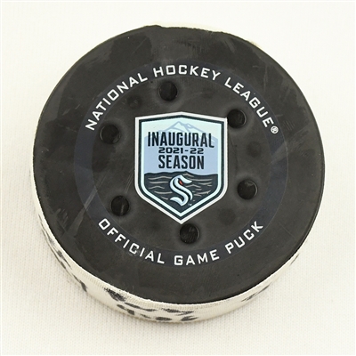 Vince Dunn - Seattle Kraken - Goal Puck - December 11, 2021 vs. Columbus Blue Jackets (Kraken Inaugural Season Logo)