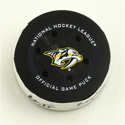 Justin Faulk - St. Louis Blues - Goal Puck - March 12 2022 vs. Nashville Predators (Predators Logo)