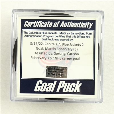 Martin Fehervary - Washington Capitals - Goal Puck - March 17 2022 vs. Columbus Blue Jackets (Blue Jackets Logo) 