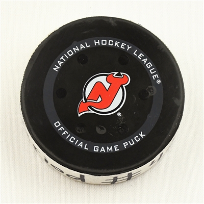 Gustav Forsling - Florida Panthers - Goal Puck - April 2, 2022 vs. New Jersey Devils (Devils Logo)