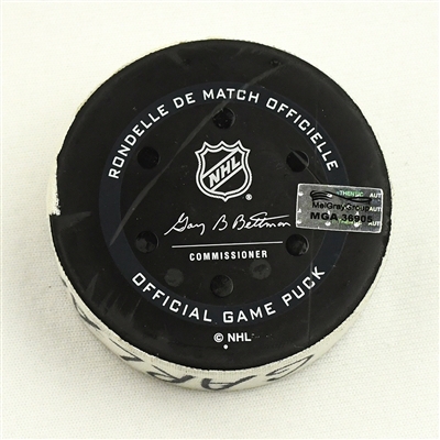 Conor Garland - Vancouver Canucks - Goal Puck - November 28, 2021 vs. Boston Bruins (Bruins Logo)