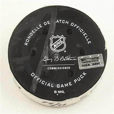 Johnny Gaudreau - Calgary Flames - Goal Puck - November 21, 2021 vs. Boston Bruins (Bruins Logo)