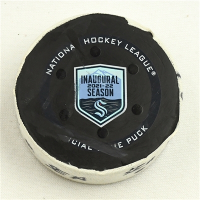 Yanni Gourde - Seattle Kraken - Goal Puck - December 30, 2021 vs. Calgary Flames (Kraken Inaugural Season Logo)