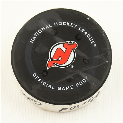 Jani Hakanpaa - Dallas Stars - Goal Puck - January 25, 2022 vs. New Jersey Devils (Devils Logo)