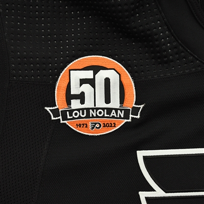 Carter Hart - Game-Worn Third Jersey w/ Lou Nolan 50 Years Patch - Back-Up Only - April 9, 2022