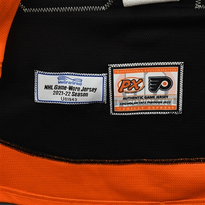Carter Hart - Game-Worn Third Jersey w/ Lou Nolan 50 Years Patch - Back-Up Only - April 9, 2022