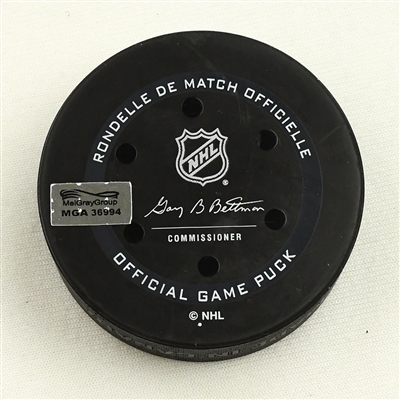 Jack Hughes - New Jersey Devils - Goal Puck - March 1, 2022 vs. Columbus Blue Jackets (Blue Jackets Logo)