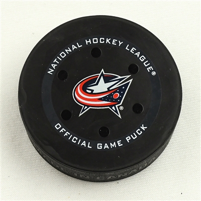 Jack Hughes - New Jersey Devils - Goal Puck - March 1, 2022 vs. Columbus Blue Jackets (Blue Jackets Logo)